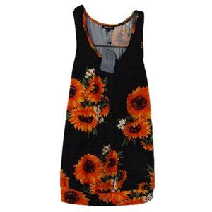 Traleubie Women's Tank Top Size Large Racerback Black Yellow Sunflowers Shirt